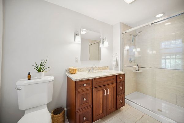 Bathroom, Glass Shower, Interior, Recessed Lighting
