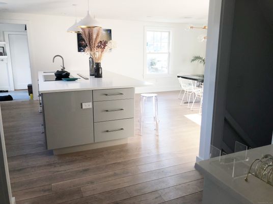 Interior, Kitchen, Pendant Lights, Wood Texture Flooring