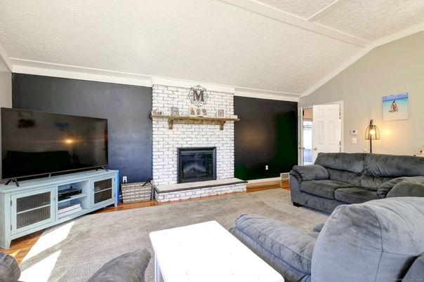 Fireplace, Interior, Living room, Stone Walls, Wood Texture Flooring
