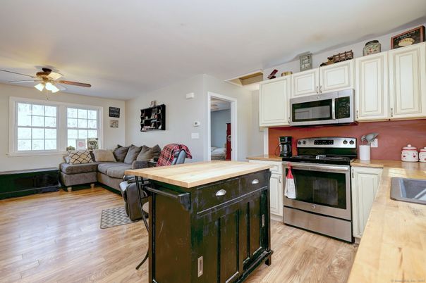 Interior, Kitchen, Living room, Stainless Steel Appliances, Wood Texture Flooring