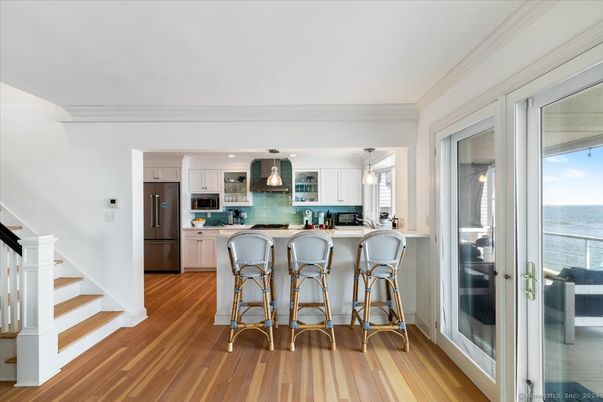Interior, Kitchen, Stainless Steel Appliances, Water, Wood Texture Flooring