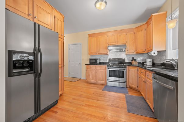Interior, Kitchen, Stainless Steel Appliances, Wood Texture Flooring