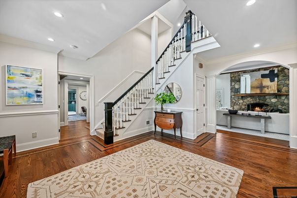 Fireplace, Interior, Recessed Lighting, Wood Texture Flooring