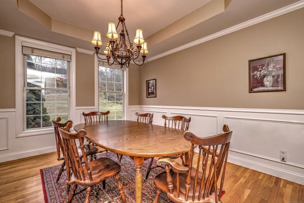 Chandelier, Dining room, Interior, Wood Texture Flooring
