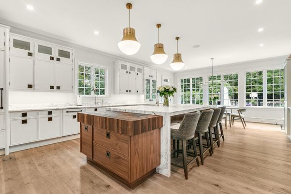 Interior, Kitchen, Pendant Lights, Recessed Lighting, Wood Texture Flooring