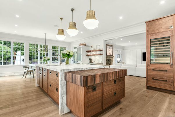 Dining room, Interior, Kitchen, Living room, Pendant Lights, Recessed Lighting, Wood Texture Flooring