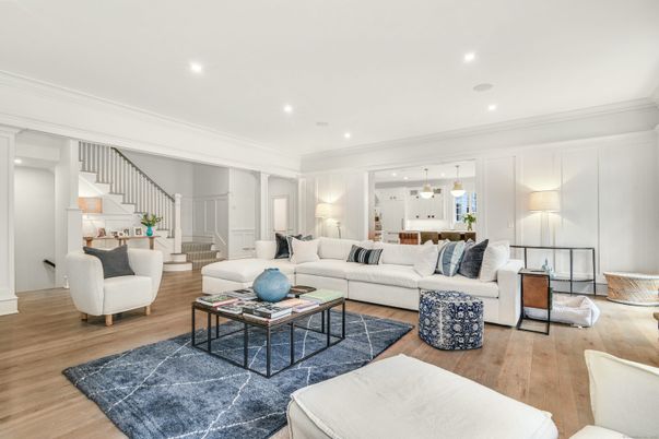 Interior, Living room, Pendant Lights, Recessed Lighting, Wood Texture Flooring