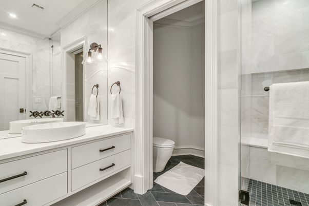 Bathroom, Glass Shower, Interior, Recessed Lighting