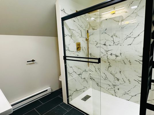 Bathroom, Glass Shower, Interior, Marble Walls