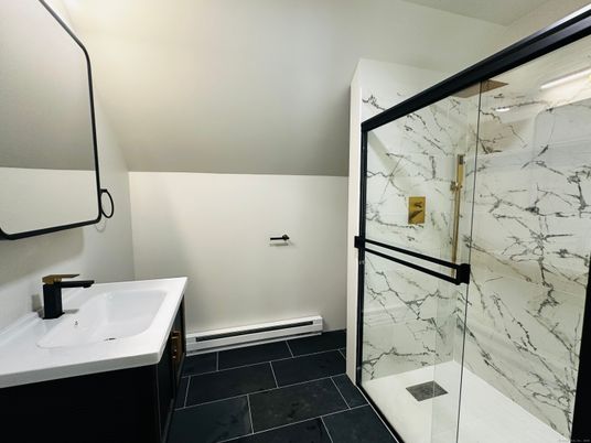 Bathroom, Glass Shower, Interior, Marble Walls