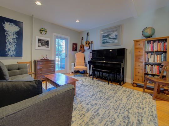 Interior, Living room, Piano, Recessed Lighting, Wood Texture Flooring