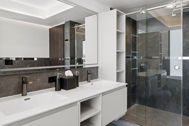 Bathroom, Dual Sink Vanities, Glass Shower, Interior