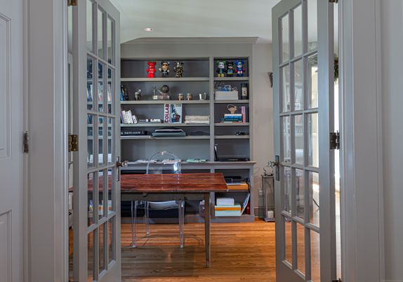 Home Office, Interior, Recessed Lighting, Wood Texture Flooring
