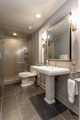 Bathroom, Dual Sink Vanities, Glass Shower, Interior, Recessed Lighting
