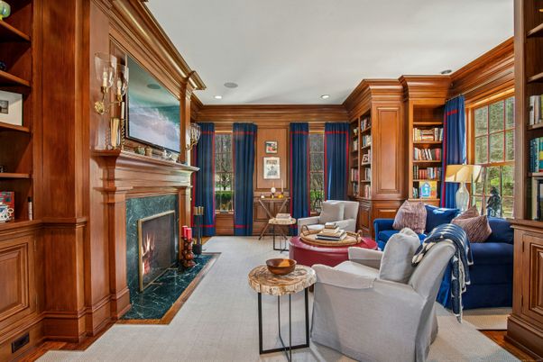 Fireplace, Interior, Living room, Recessed Lighting, Wooden Walls