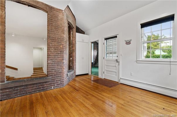 Empty room, Fireplace, Interior, Stone Walls, Wood Texture Flooring