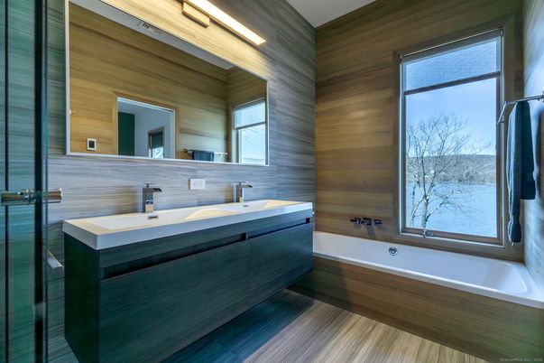 Bathroom, Interior, Wood Texture Flooring, Wooden Walls