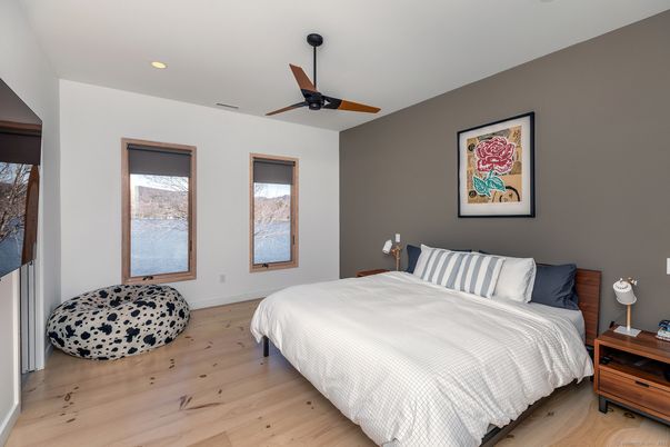 Bedroom, Interior, Recessed Lighting, Wood Texture Flooring
