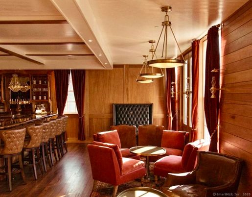 Interior, Living room, Pendant Lights, Recessed Lighting, Wood Texture Flooring, Wooden Walls
