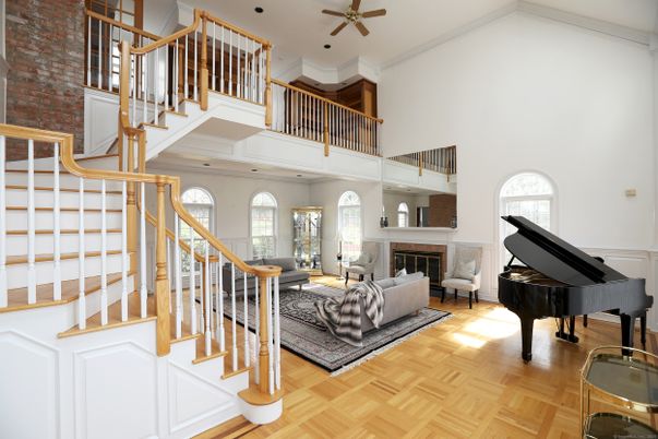 Fireplace, Interior, Living room, Piano, Stone Walls, Wood Texture Flooring
