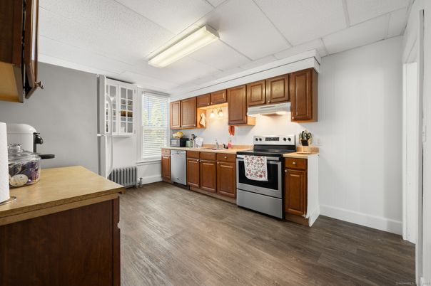 Interior, Kitchen, Stainless Steel Appliances, Wood Texture Flooring