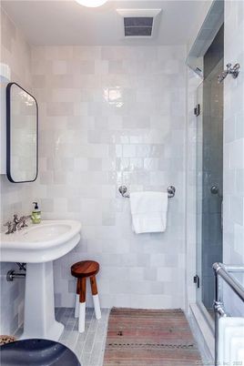 Bathroom, Glass Shower, Interior, Wood Texture Flooring