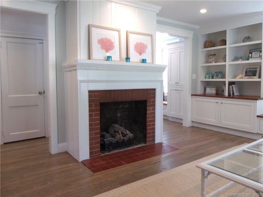 Fireplace, Interior, Recessed Lighting, Wood Texture Flooring