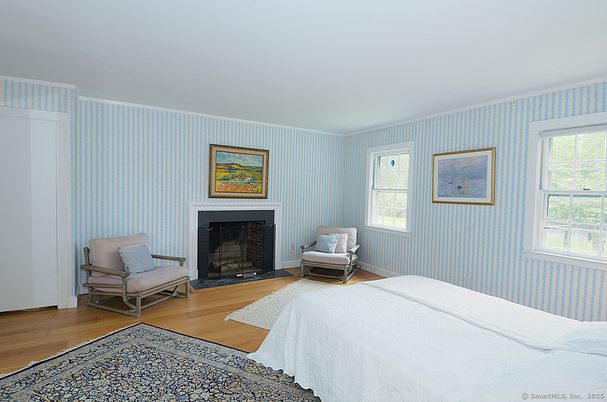 Bedroom, Fireplace, Interior, Wood Texture Flooring