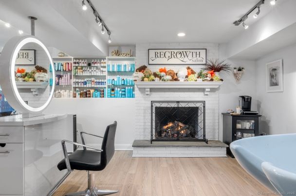 Fireplace, Interior, Recessed Lighting, Wood Texture Flooring