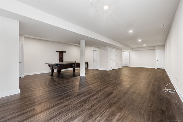 Billiard Table, Game Room, Interior, Recessed Lighting, Wood Texture Flooring
