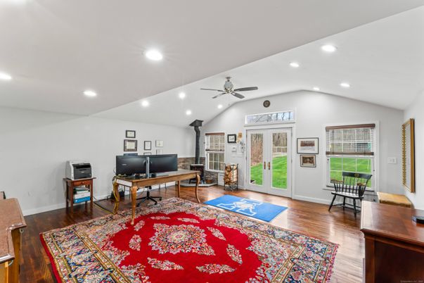 Home Office, Interior, Recessed Lighting, Wood Texture Flooring