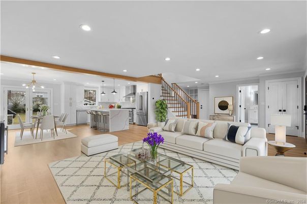 Dining room, Interior, Kitchen, Living room, Pendant Lights, Recessed Lighting, Stainless Steel Appliances, Wood Texture Flooring