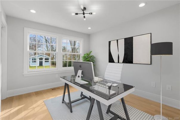 Home Office, Interior, Recessed Lighting, Wood Texture Flooring