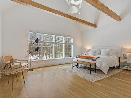 Bedroom, Interior, Recessed Lighting, Wooden Beams, Wood Texture Flooring