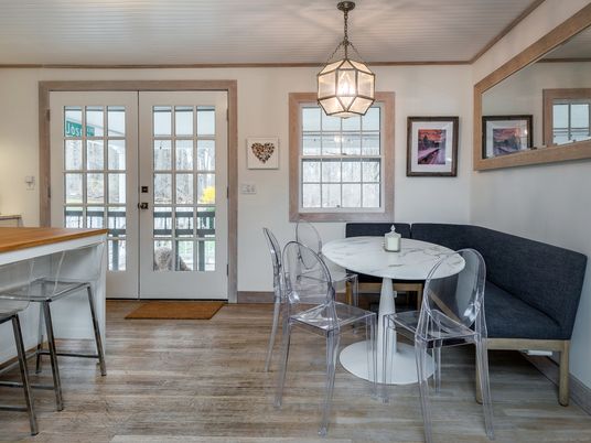 Dining room, Interior, Pendant Lights, Wood Texture Flooring