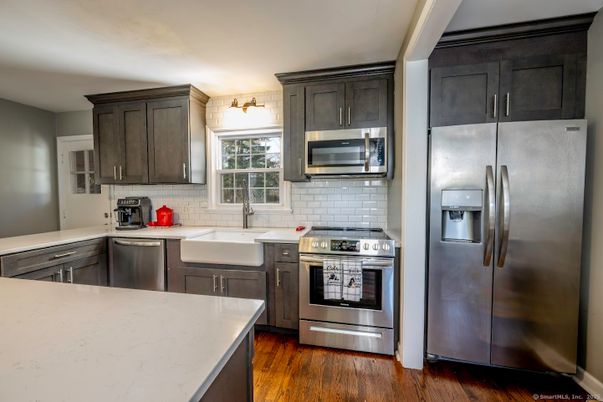 Interior, Kitchen, Stainless Steel Appliances, Wood Texture Flooring