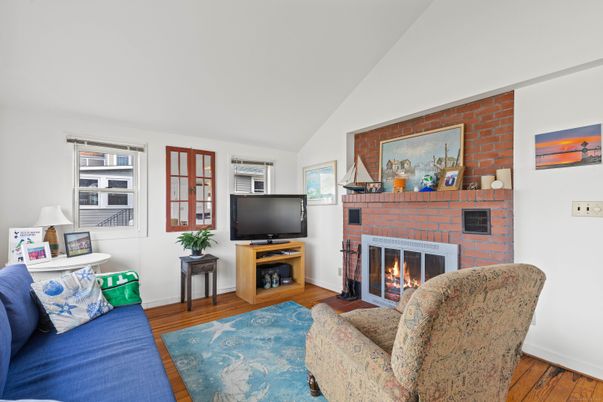 Fireplace, Interior, Living room, Stone Walls, Wood Texture Flooring