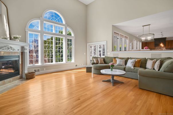 Fireplace, Interior, Living room, Pendant Lights, Wood Texture Flooring