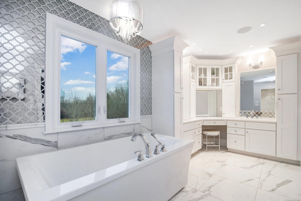 Bathroom, Interior, Marble, Recessed Lighting