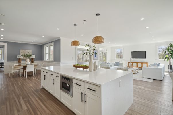 Dining room, Interior, Kitchen, Living room, Pendant Lights, Recessed Lighting, Wood Texture Flooring