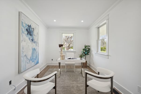 Home Office, Interior, Recessed Lighting, Wood Texture Flooring