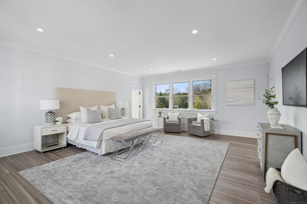 Bedroom, Interior, Recessed Lighting, Wood Texture Flooring