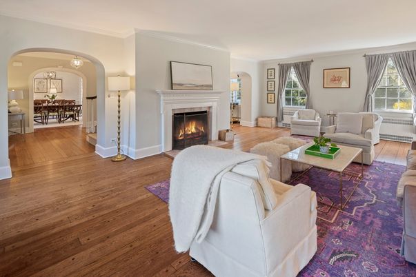 Chandelier, Dining room, Fireplace, Interior, Living room, Wood Texture Flooring