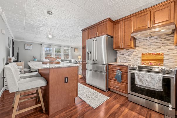 Interior, Kitchen, Pendant Lights, Stainless Steel Appliances, Wood Texture Flooring