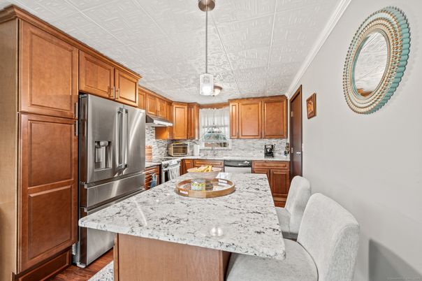 Interior, Kitchen, Pendant Lights, Stainless Steel Appliances, Wood Texture Flooring