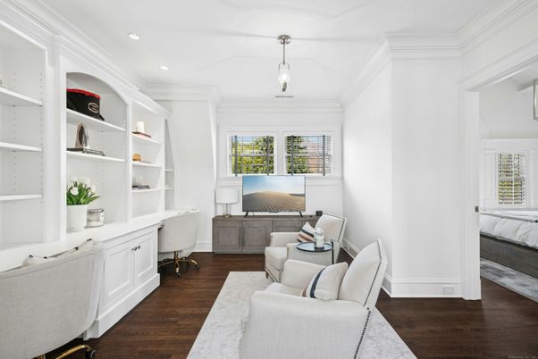 Bedroom, Home Office, Interior, Pendant Lights, Recessed Lighting, Wood Texture Flooring