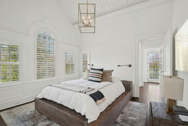 Bedroom, Interior, Pendant Lights, Wood Texture Flooring