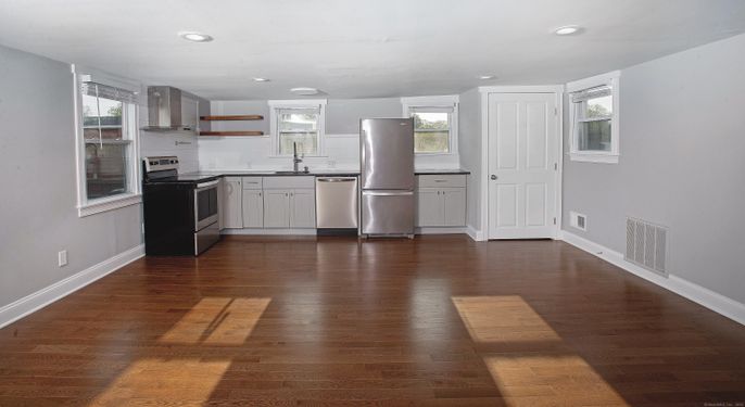 Interior, Kitchen, Recessed Lighting, Wood Texture Flooring