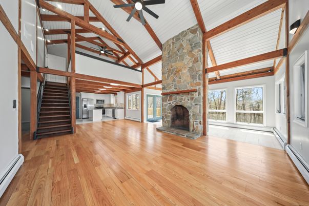 Fireplace, Interior, Kitchen, Wooden Beams, Wood Texture Flooring