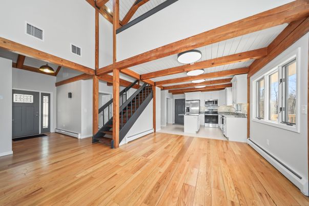 Interior, Kitchen, Stainless Steel Appliances, Wooden Beams, Wood Texture Flooring